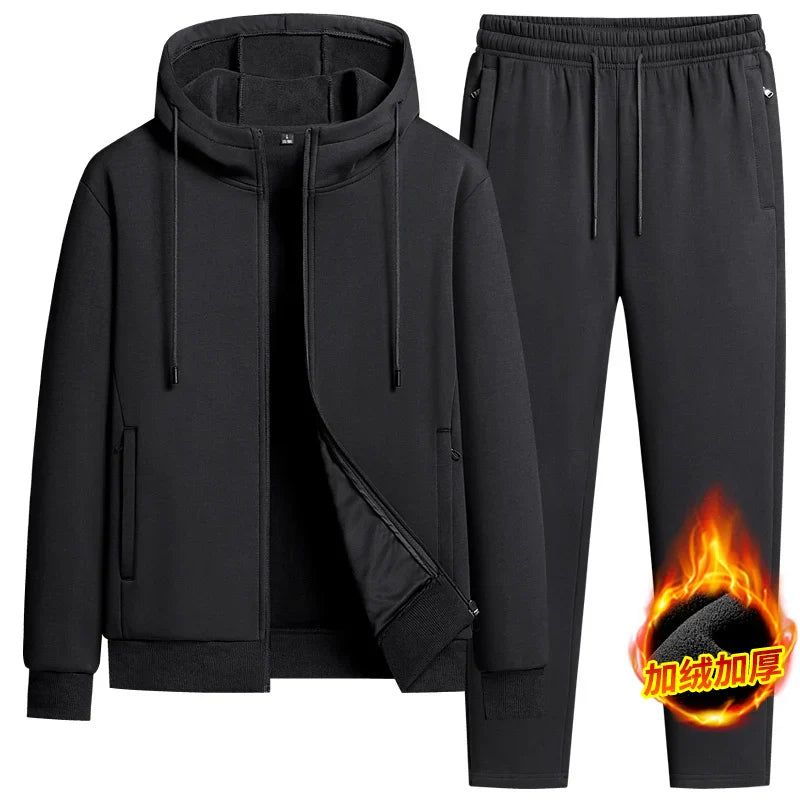 Men's Hooded Sweatshirts+ Pants Suits Male Warm Winter Fleece Sportwear Zipper Coat Warm Sports Sets Thick Hoodies Tracksuit