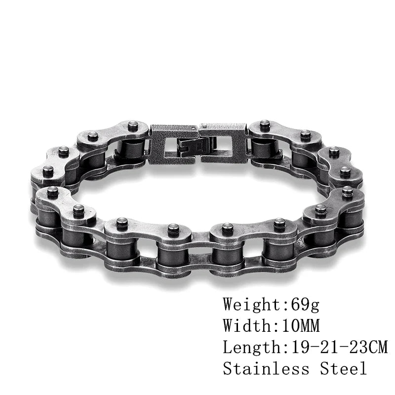 MKENDN Locomotive Men Punk Rock Bicycle Chain Bracelet Stainless Steel Mountain Bike Chain Accessory Male Gifts