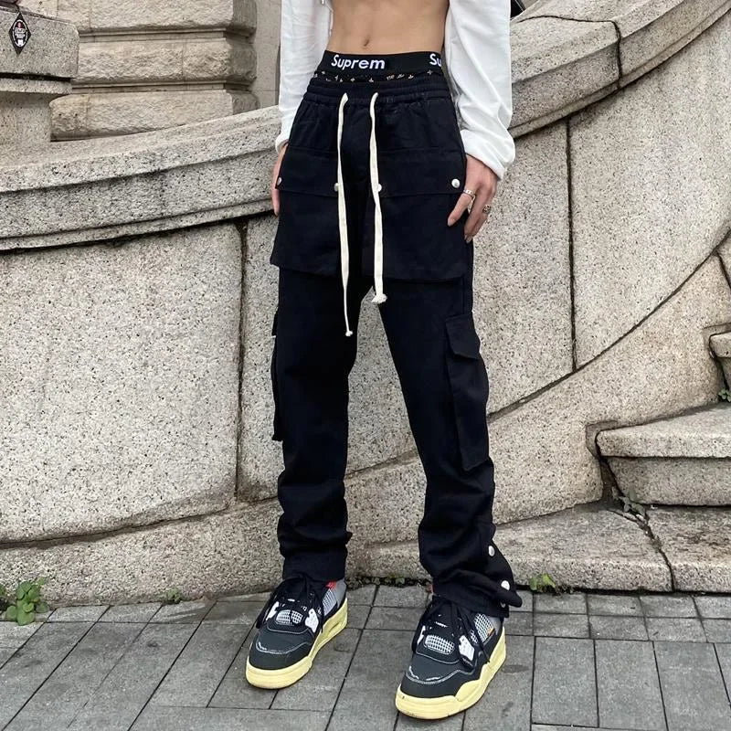 Mens Baggy Cargo Pants Techwear Black Y2k Stylish Streetwear Joggers