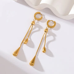 316L Stainless Steel Gold Color Teardrop Tassel Necklace Earrings Set For Women