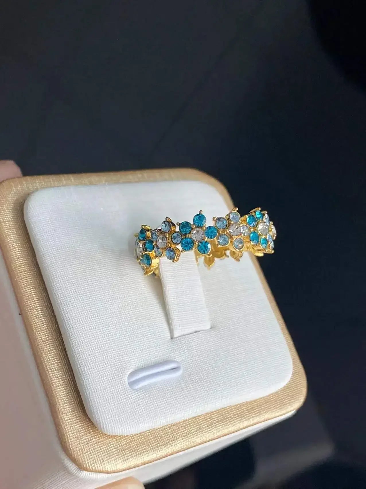 Exquisite Blue Zircon Plum Flower  Infinity Floral Rings for Women Love Wedding Ring