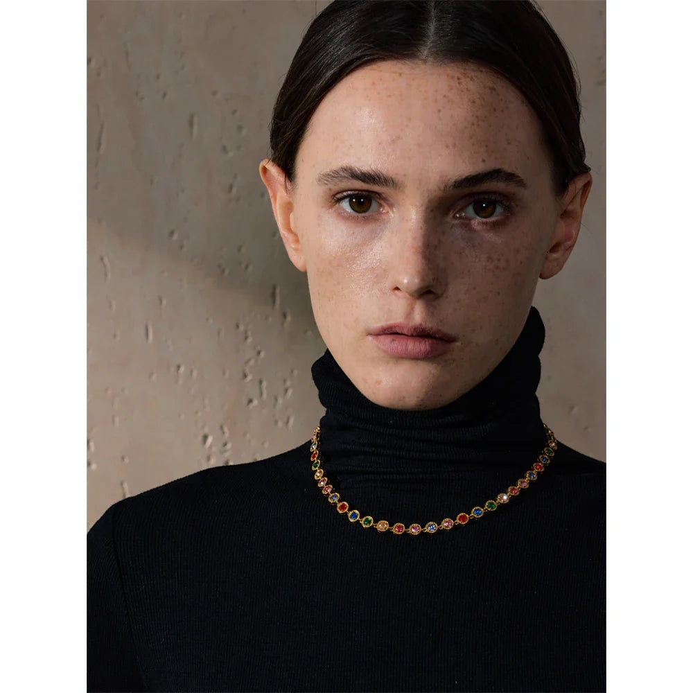 Yhpup Popular Shiny Cubic Zirconia Chain Luxury Necklace Bracelet Bangle Gold Color Platinum Plated Temperament Jewelry New