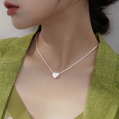 925 Sterling Silver Girls Hammer pattern Love Necklace Simple Heart shaped