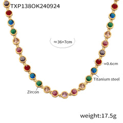 Multi Colors Stainless Steel Necklace Bracelet for Women Men Tennis Chain Stones