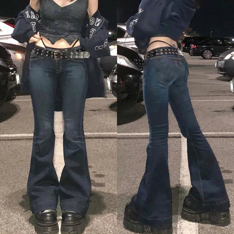 Bell Bottom Jeans for Women y2k Women's pants Low Waist Gradient Blue Flare Jeans