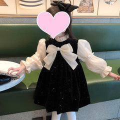 Girls Dress Spring and Autumn French Style Black Princess Dress Outer Wear