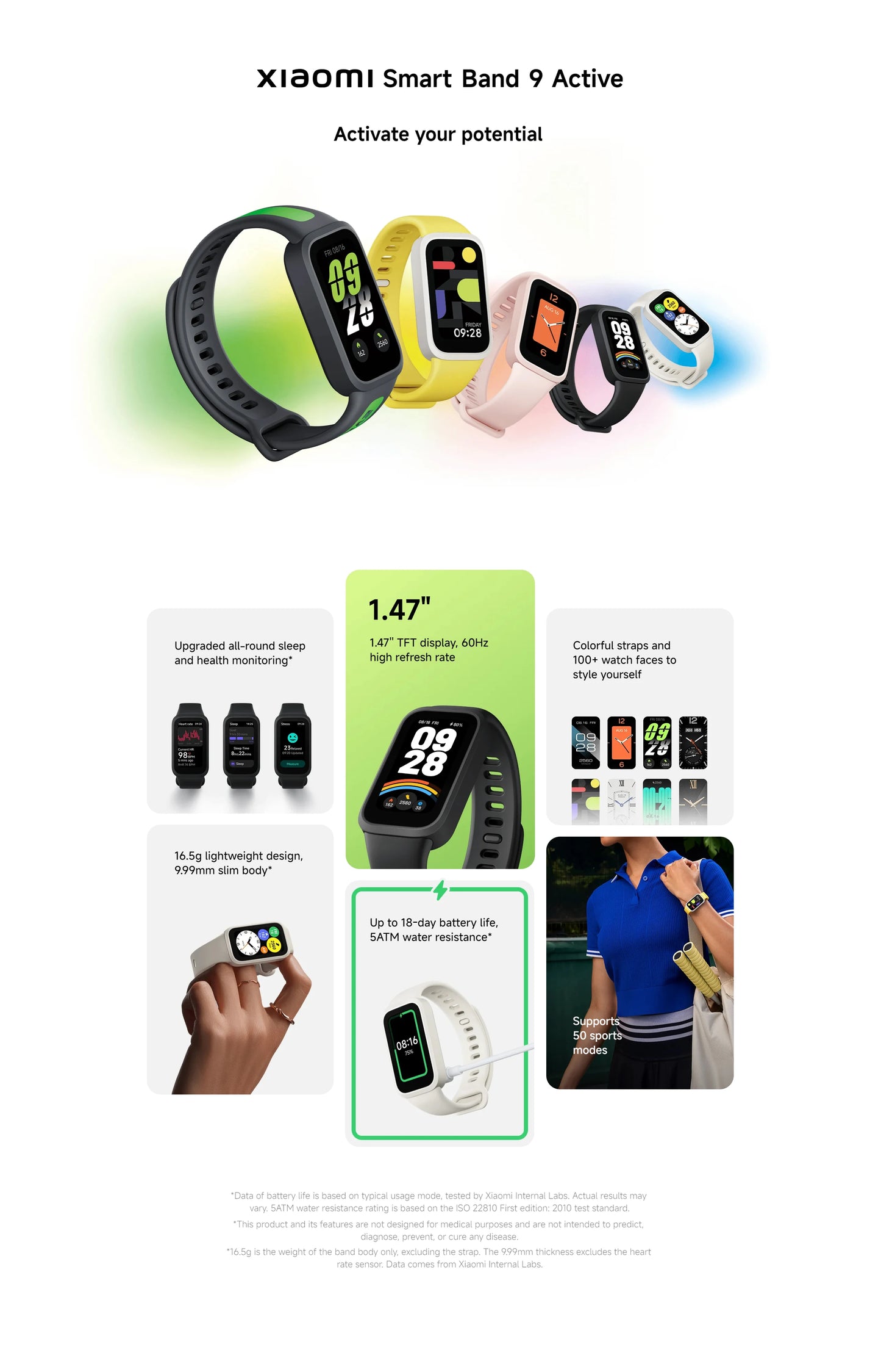 Global Version Xiaomi Smart Band 9 Active 1.47'' TFT display Xiaomi Band 9 Active Mi Band 9 Active Up to 18-day battery life