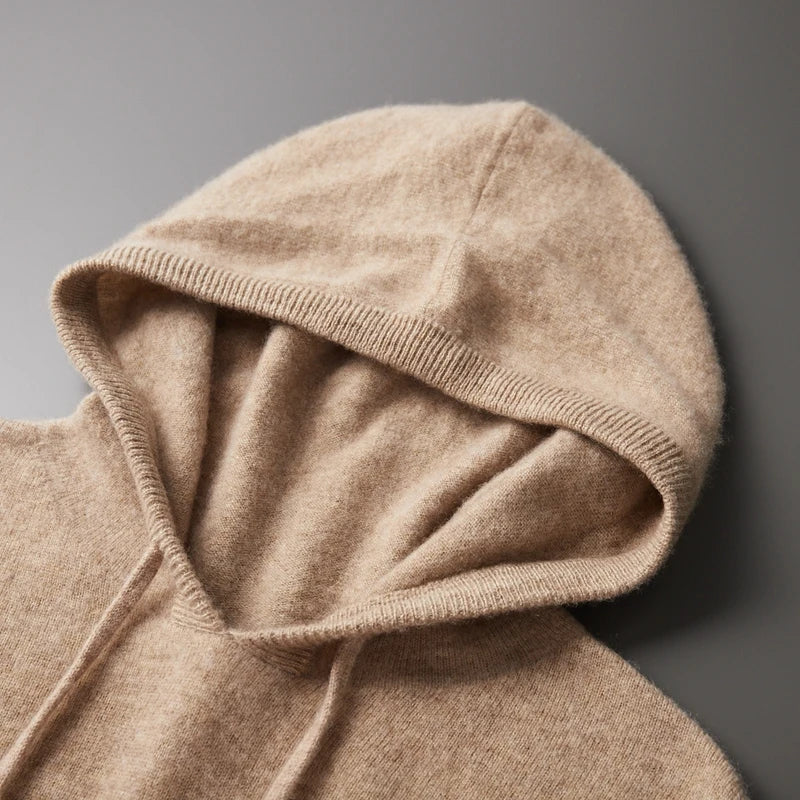 Autumn Winter Cashmere Sweater Men's 100% Wool Hooded Collar Knitted Pullover