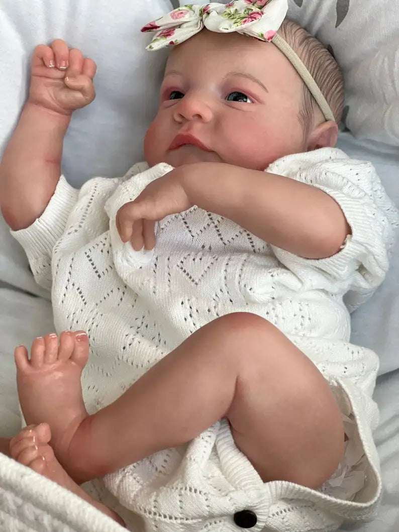 NPK 49CM Newborn Baby Doll Reborn Levi Awake Soft Silicone Flexible 3D Skin Tone with Visible Veins Hand Paint Hair Doll