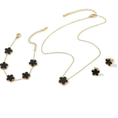 14K Gold Plated Stainless Steel Necklace Woman Five Leaf Petals Double Sided Necklaces