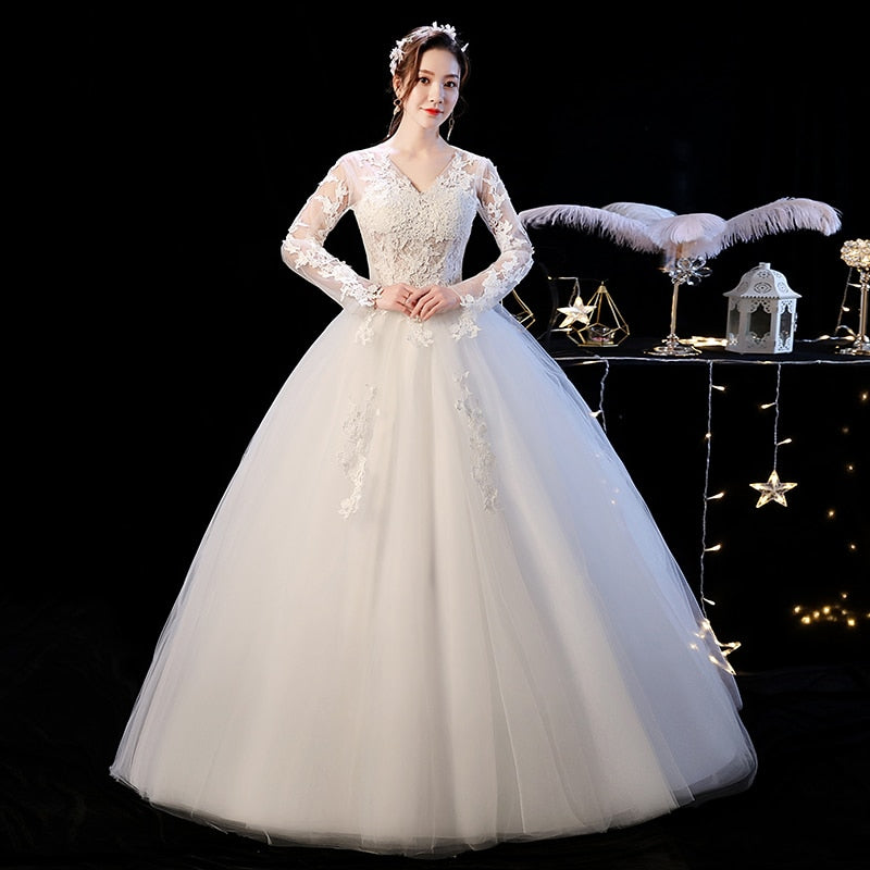 White Bridesmaid Dresses: wedding dress vintage v neck illusion long sleeve ball gown