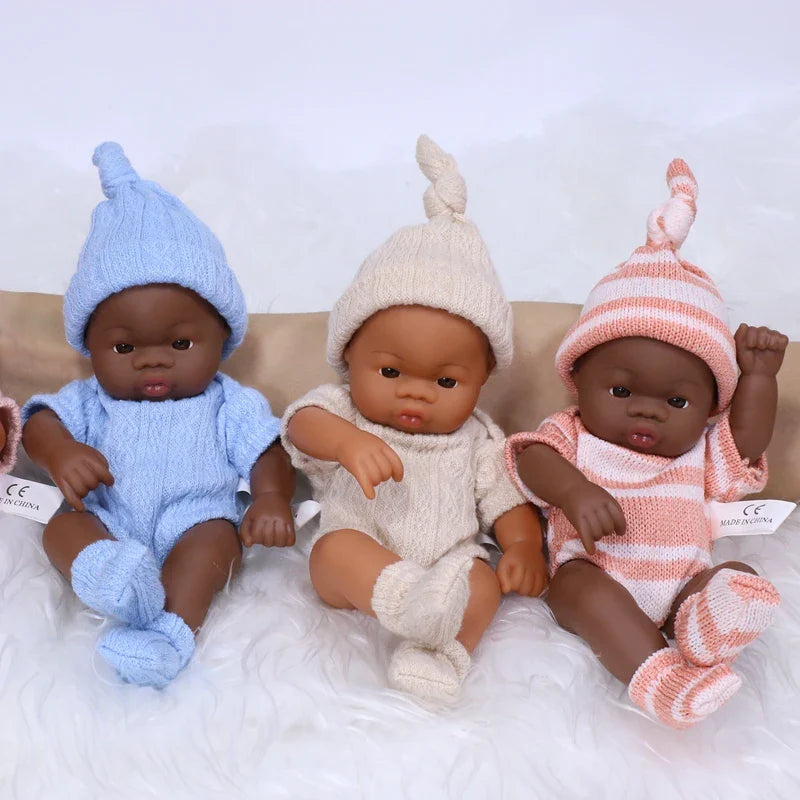 20cm 7inch Mini Reborn Dolls Vinyl Brown Skin Full Body Baby Doll Lifelike Soft Reborn Toddler Doll Baby Doll For Girls Toys