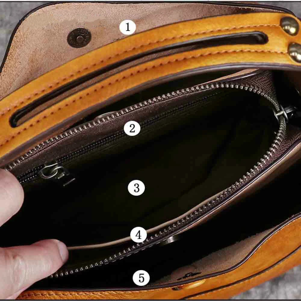 Women's Bag Retro Genuine Leather Shoulder Bags Handmade Women Bucket Bag