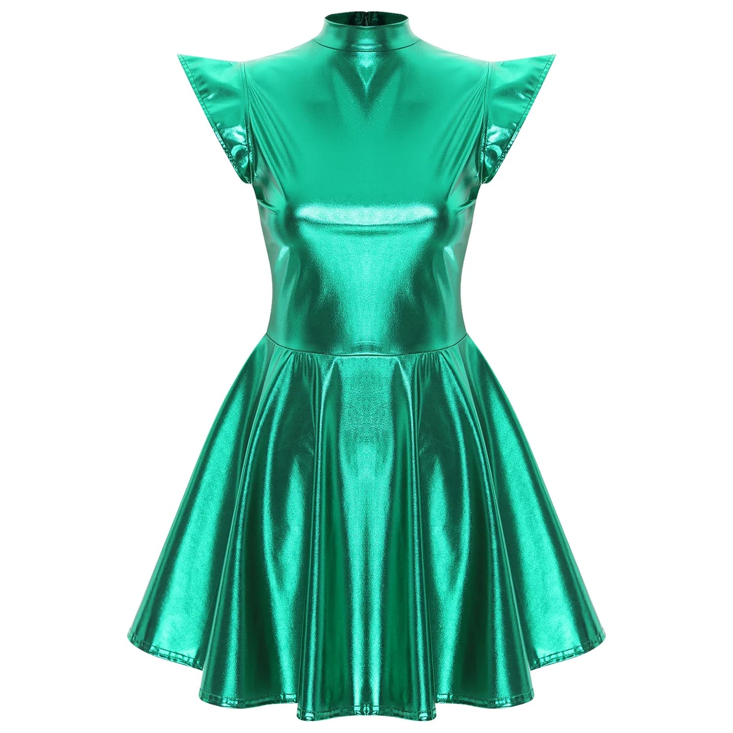 Womens Cocktail Dress Shiny Metallic Dress Alien Space Cap Sleeve High Waist A-line Dress for Halloween Party High Street Dress