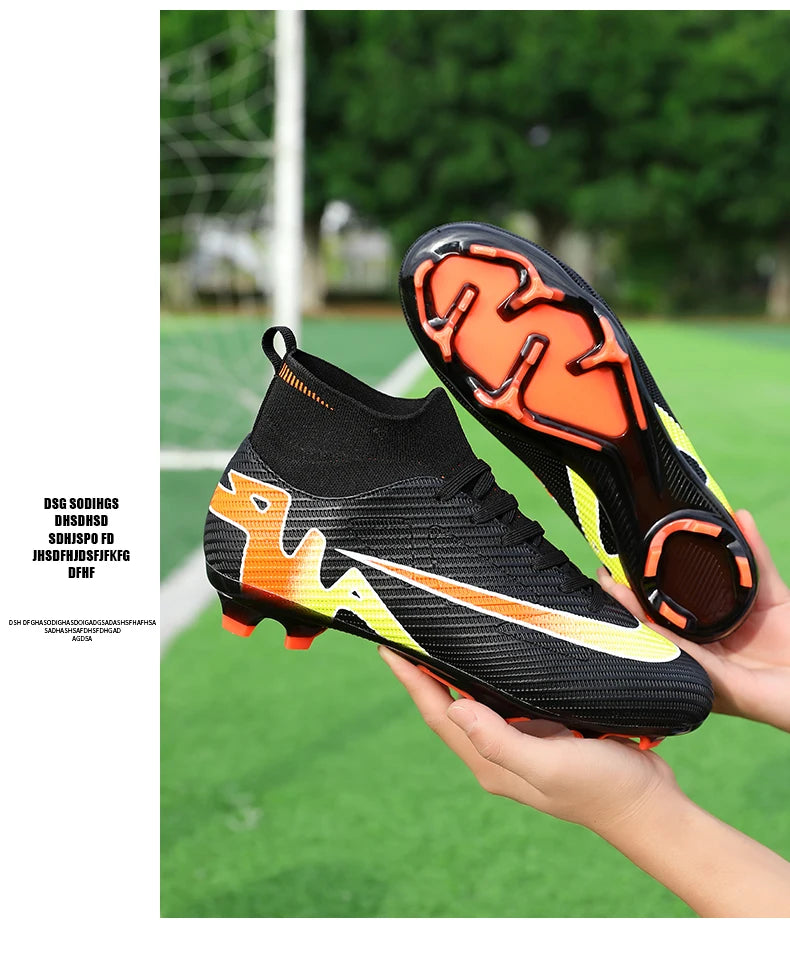 Professional Men High Ankle Football Boots Soccer Cleats TF/FG Training