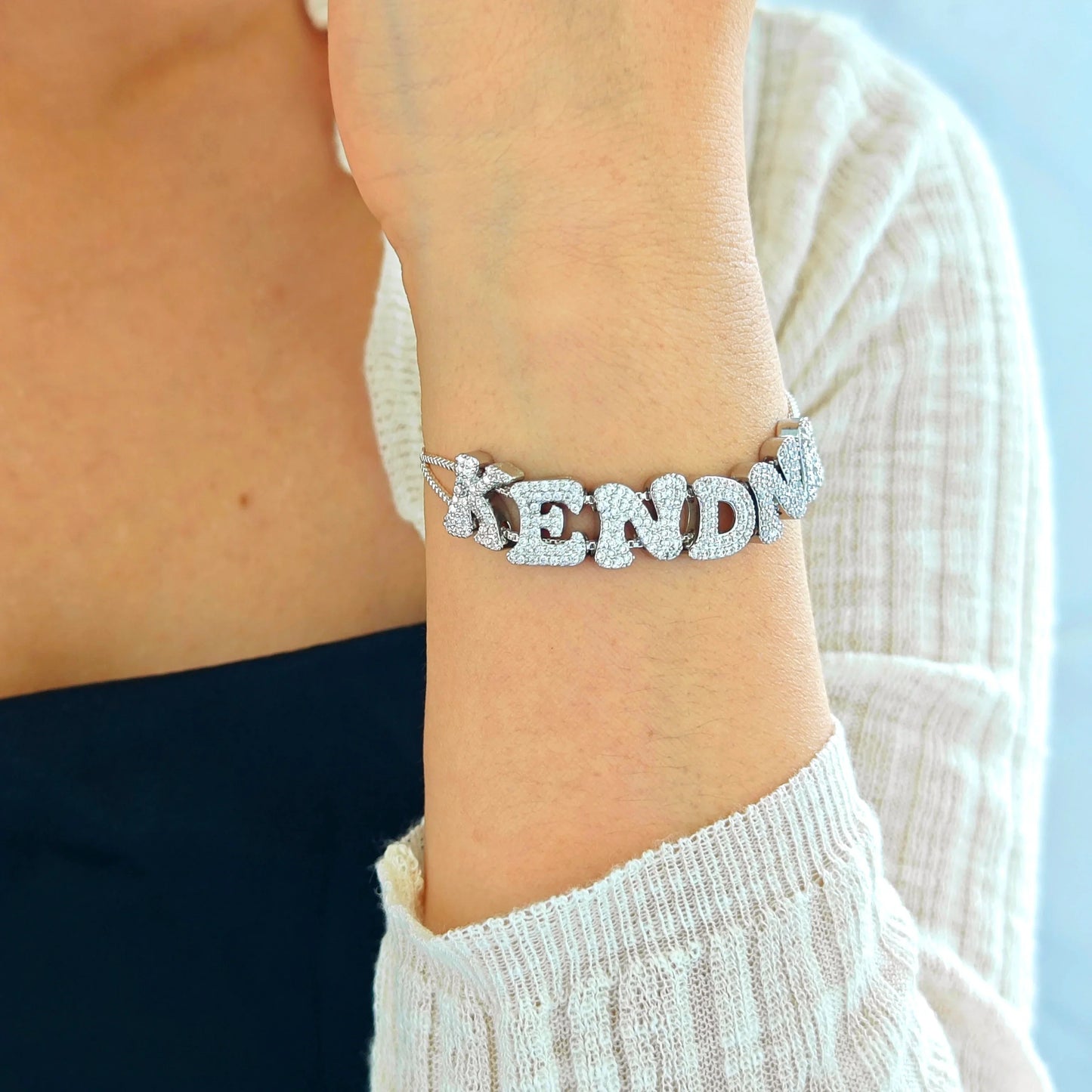 DOREMI Fat Bubble Slide Initial Letters Bracelet Full Crystal Letters Women Name DIY Sliding Slider Letter Bracelets