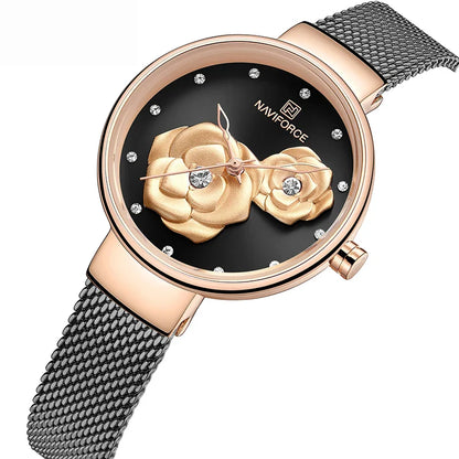 Women Watch NAVIFORCE Top Luxury Brand Steel Mesh Waterproof Ladies Watches Flower Quartz Female Wristwatch Charming Girl Clock
