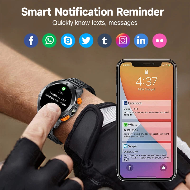 LIGE Fashion Smart Watch Men Voice Assistant Bluetooth Call Heart Rate Monitoring IP68 Waterproof LED Flashlight Men SmartWatch