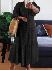 Plus Size Women Shirt Dress Summer V Neck Buttons Half Sleeve Long Maxi