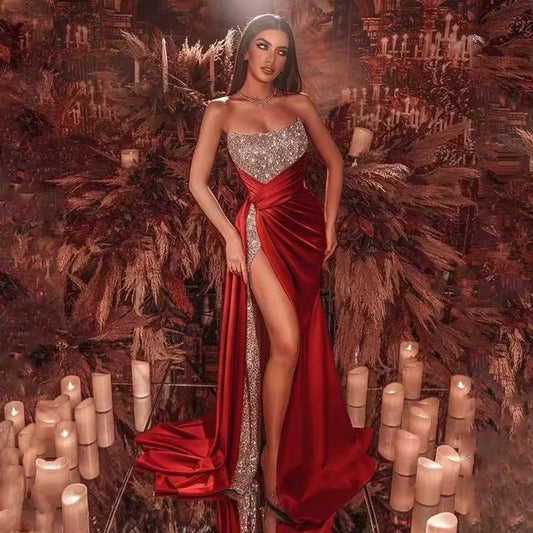 Evening wear Dresses: Prom Gown Slit Gala Dress with Large Swing for Women