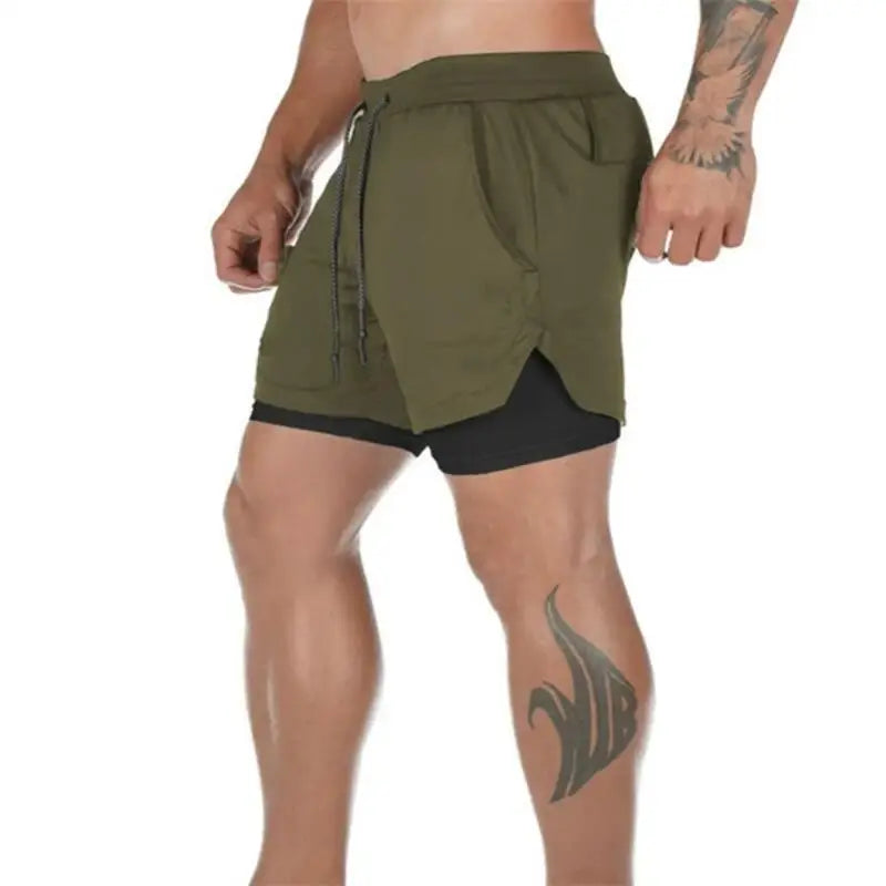 Men Running Shorts 2In1 Double-deck Sport Shorts Sportswear Fitness Short