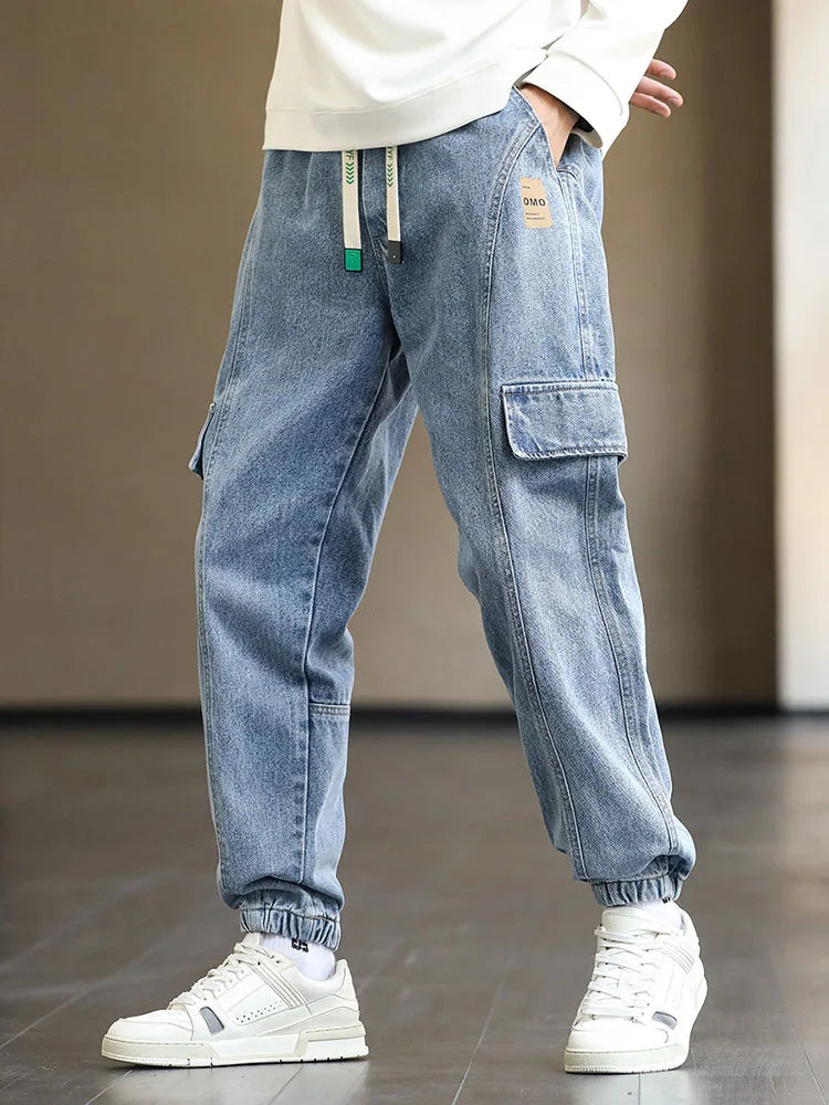 Plus Size Men's Cargo Jogger Jeans Hip Hop Streetwear Fake Pockets Stretched