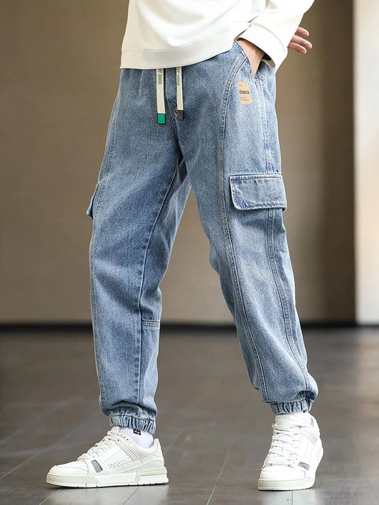 Plus Size Men's Cargo Jogger Jeans Hip Hop Streetwear Fake Pockets Stretched