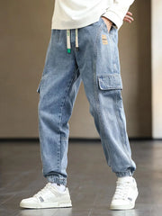 Plus Size Men's Cargo Jogger Jeans Hip Hop Streetwear Fake Pockets Stretched