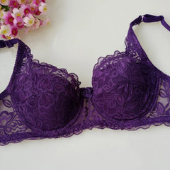 Floral Lace Bras Women Summer Thin Push Up Brassiere Solid Color