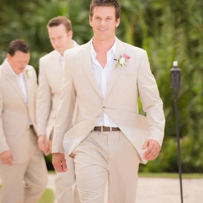 Tuxedo for Mens: Linen Groom Tuxedo for Wedding Beach Men Suits Slim Fit Bridegroom