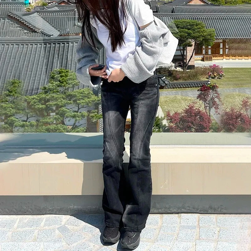 Vintage Distressed Low Waist Jeans Grunge Asymmetrical Waist Denim Pant
