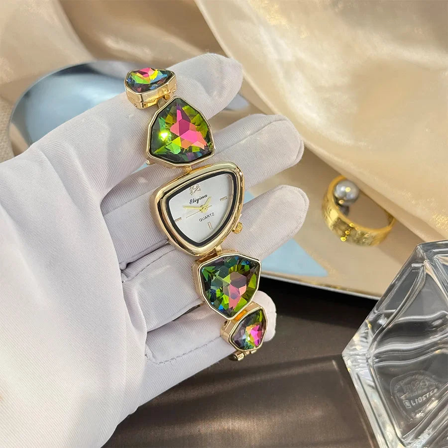 New color scheme irregular design big diamond watch light luxury niche watch color fashion high sense foreign trade wholesale