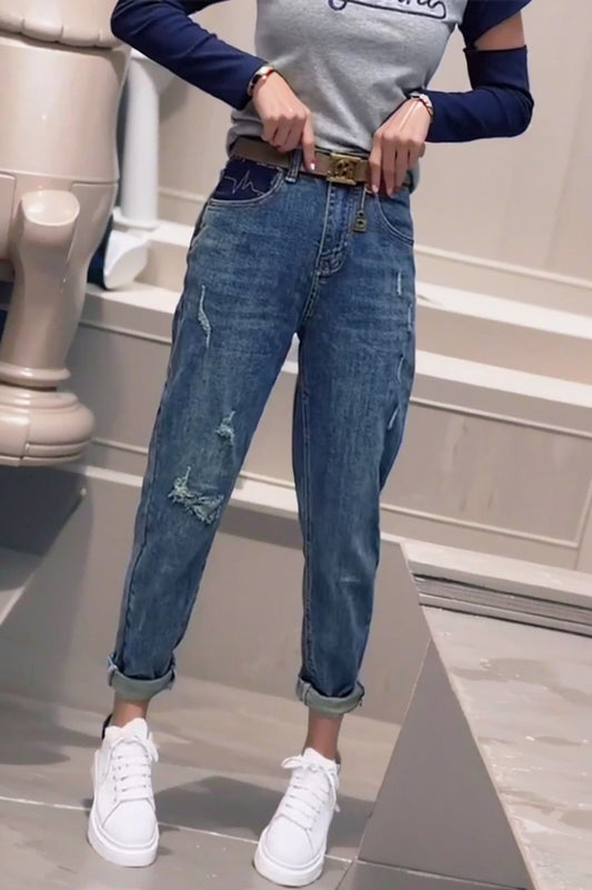 Spring 2024 High Waist Contrast Color Plus Size Ladies Denim