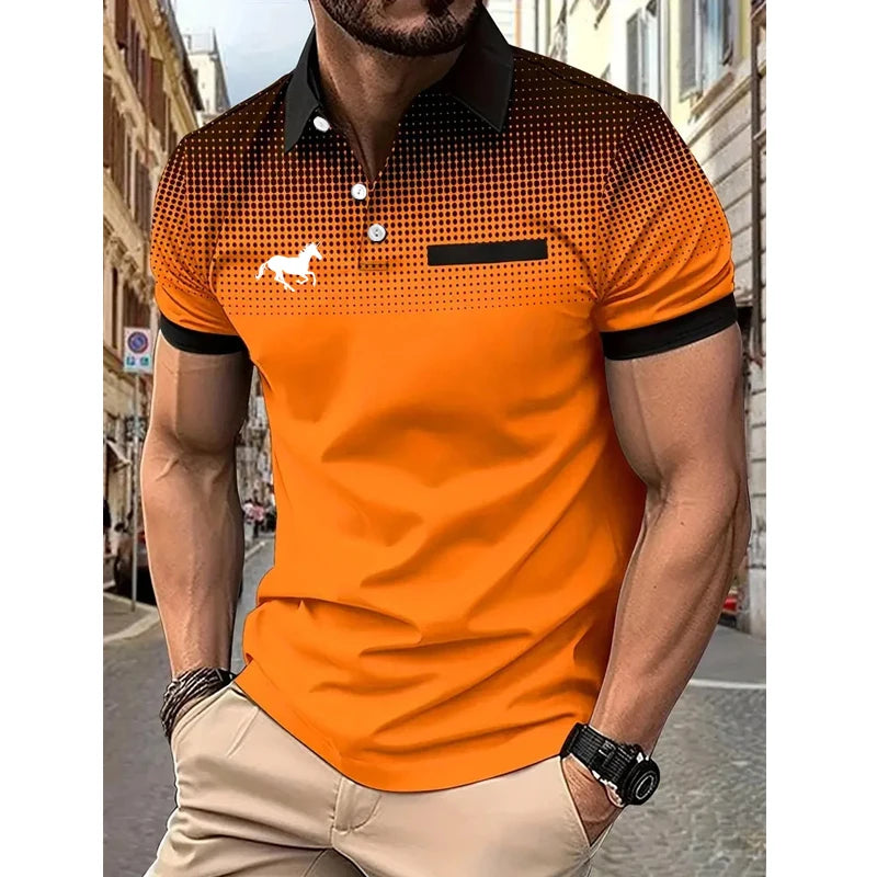 Men Summer Fashion Slim Fit Sport Short Sleeve 100% Polyester Polo Shirt Fake Pocket Decoration Casual Sport Golf Polo Shirt