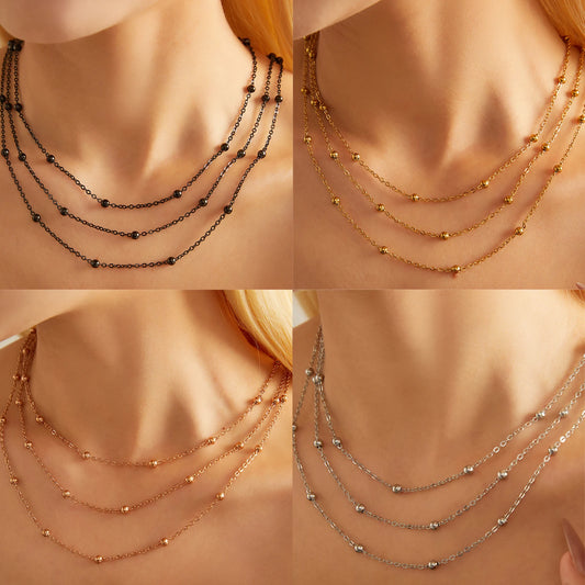 Stainless Steel Necklaces For Women Fashion Multi-Layers 18k Gold Plated Necklace