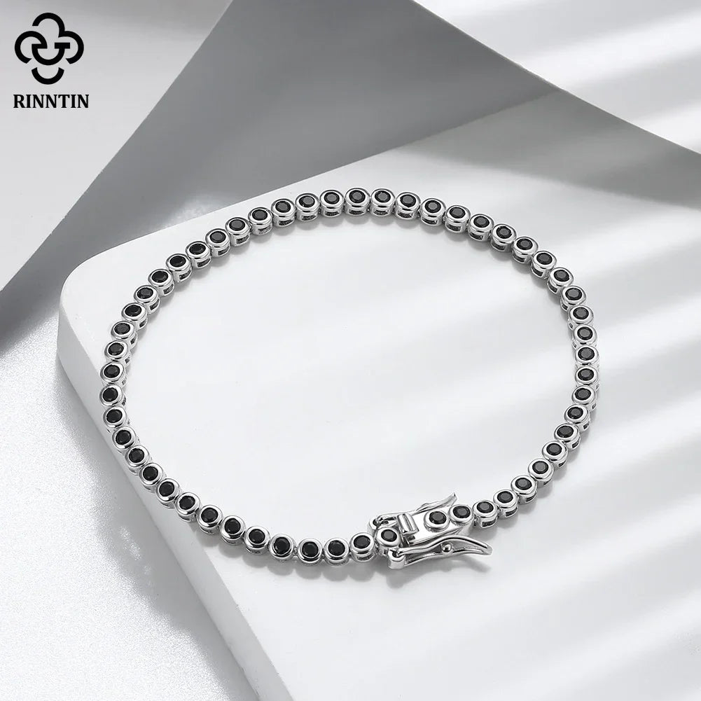 Rinntin Shiny Tennis Bracelet 925 Sterling Silver 1.5/2/3mm Clear Cubic Zirconia for Women Luxury Chain Bracelet Jewelry SB143