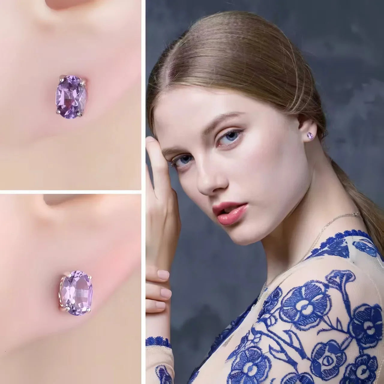 Jewelrypalace Rose Gold Yellow Gold Plated Oval Natural Amethyst Citrine Garnet Topaz Peridot 925 Sterling Silver Earrings for Women