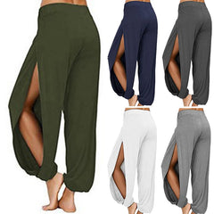 Women Fashion Yoga Pants High Waisted Slit Wide Leg