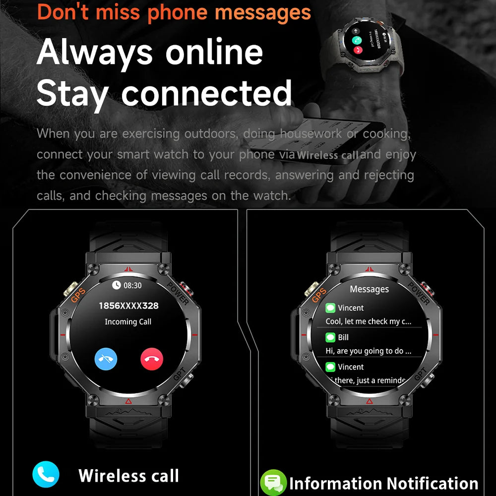 2025 For HUAIWE Military Outdoor GPS Sports Smart Watch Men 1.39" 5ATM Waterproof 530mAh ChatGPT AI Assistant Compass Smartwatch