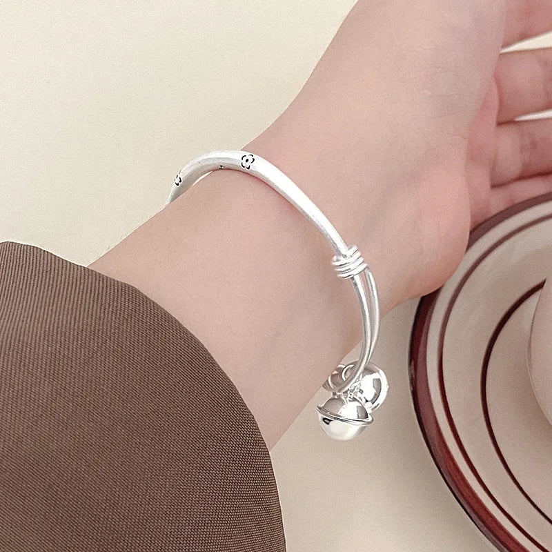 925 Sterling Silver Bangle Bracelet 2 Balls Geometric Polished Punk Stackable For Woman Girl Jewelry Gift Dropship Wholesale