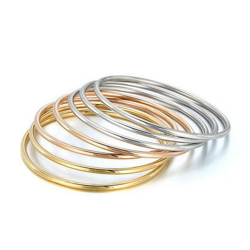 Simple Stainless Steel Bracelet For Women Men Gold Silver Color Geometry Wire Round Bangle Female Trendy Jewelry Wristband Gifts