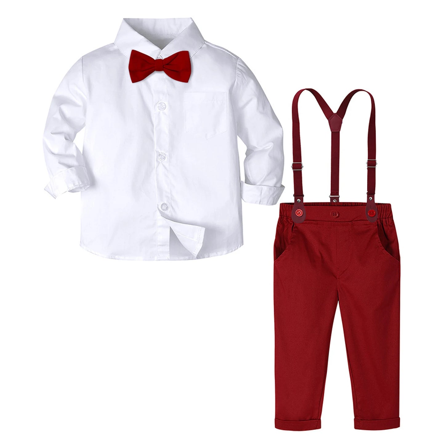 Suspenders Outfits Baby Boys Formal Clothing Sets Wedding Ring Bearer Clothes Kids Plaid Solid Suit Toddler Birthday Pants Set