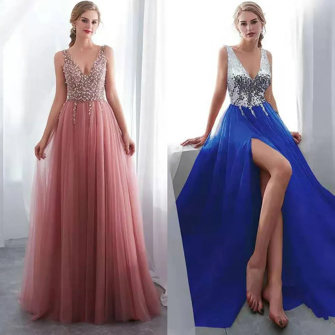 Evening Dresses: Women's Fashion Elegant Pink Embroidery Bead Piece Dress