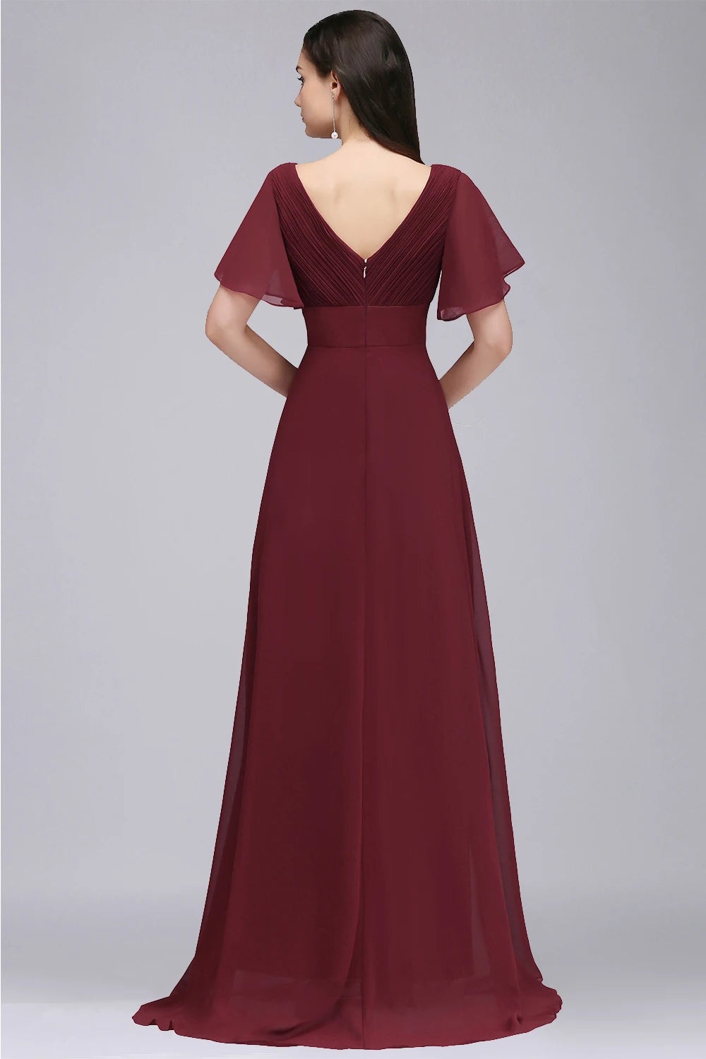 Chiffon Dresses For Prom Dress In Pristine Floor-length Short Sleeves White V-neckline And Sweeping A-line Skirt Zip-up Back