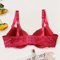 Shine Letter Straps Push Up Bra Comfy Breathable Floral Lace Everyday Bra