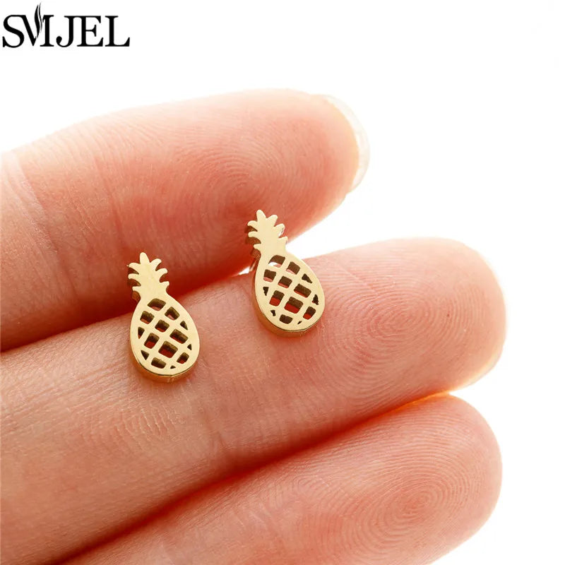 Golden Vintage Mandala leaf Pineapple Earrings for Women Trend Fairy Cup Stainless Steel Earring Punk Game Controller Studs Gift