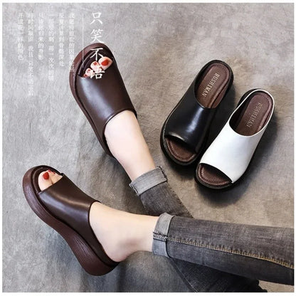 Ladies Leather Slippers pu Sole Sandals for Women Sexy High Heel Mules Clogs Black Peep Toe Platform Mules Wedges Sandals Shoes