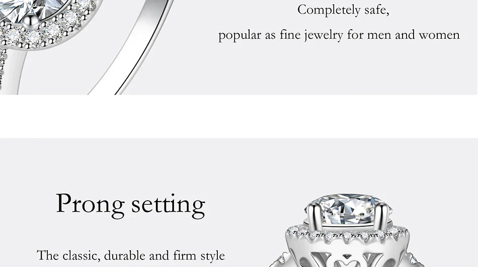 PERFANY Moissanite Ring For Women S925 Pure Silver Plated 18K White Gold Round Diamond Proposal Wedding High-end Jewelry