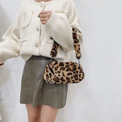 Women's Casual Shoulder Bag Animal Print Leopard Plush Lady Shoulder