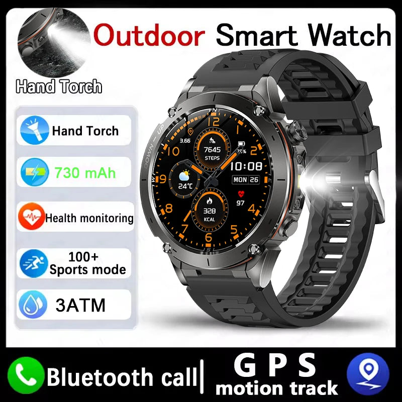 New Men Outdoors Sports Military GPS SmartWatch 10ATM Waterproof 730mAh High Battery Compass NFC HD Call For Android IOS Watch